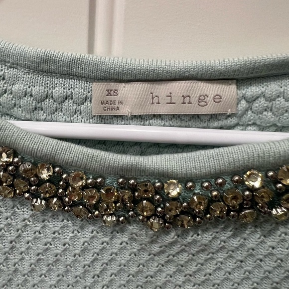 Hinge Small Light Blue Sweater with Embellished Collar (flawed missing 2 beads) - Picture 3 of 11
